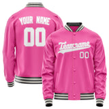 Custom Pink White Solid Color Varsity Letterman Jacket JA02240617SH324