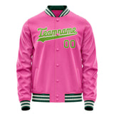 Custom Pink Neon-Green Solid Color Varsity Letterman Jacket JA02240617SH325