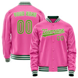 Custom Pink Neon-Green Solid Color Varsity Letterman Jacket