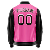 Custom Pink Black Solid Color Varsity Letterman Jacket JA02240617SH326