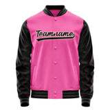 Custom Pink Black Solid Color Varsity Letterman Jacket JA02240617SH326