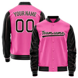 Custom Pink Black Solid Color Varsity Letterman Jacket