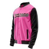 Custom Pink Black Solid Color Varsity Letterman Jacket JA02240617SH326