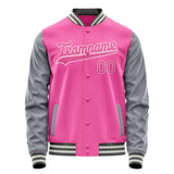 Custom Pink Gray Solid Color Varsity Letterman Jacket JA02240617SH327