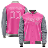 Custom Pink Gray Solid Color Varsity Letterman Jacket