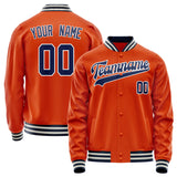 Custom Orange Navy Solid Color Varsity Letterman Jacket