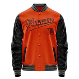 Custom Orange Black Solid Color Varsity Letterman Jacket JA02240617XE338