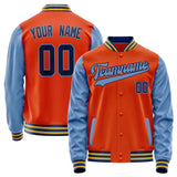 Custom Orange Light-Blue Solid Color Varsity Letterman Jacket JA02240617XE345