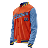 Custom Orange Light-Blue Solid Color Varsity Letterman Jacket JA02240617XE345