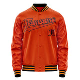 Custom Orange Black Solid Color Varsity Letterman Jacket JA02240617XE349