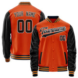 Custom Orange Black Solid Color Varsity Letterman Jacket JA02240617XE354