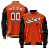 Custom Orange Black Solid Color Varsity Letterman Jacket