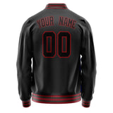 Custom Black Crimson Solid Color Varsity Letterman Jacket JA02240617XF004