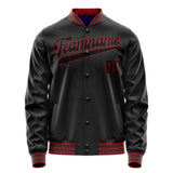 Custom Black Crimson Solid Color Varsity Letterman Jacket JA02240617XF004