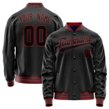 Custom Black Crimson Solid Color Varsity Letterman Jacket JA02240617XF004