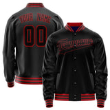 Custom Black Crimson Solid Color Varsity Letterman Jacket JA02240617XF007