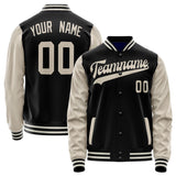 Custom Black Cream Solid Color Varsity Letterman Jacket