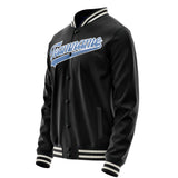 Custom Black Light-Blue Solid Color Varsity Letterman Jacket JA02240617XF009