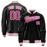 Custom Black Pink Solid Color Varsity Letterman Jacket