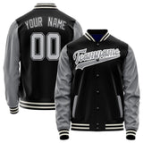 Custom Black Gray Solid Color Varsity Letterman Jacket