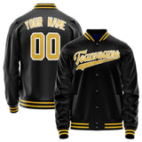 Custom Black Gold Solid Color Varsity Letterman Jacket