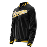 Custom Black Gold Solid Color Varsity Letterman Jacket JA02240617XF020