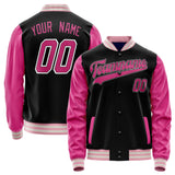 Custom Black Pink Solid Color Varsity Letterman Jacket