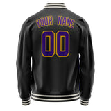 Custom Black Purple Solid Color Varsity Letterman Jacket JA02240617XF024