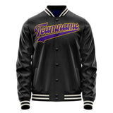 Custom Black Purple Solid Color Varsity Letterman Jacket JA02240617XF024