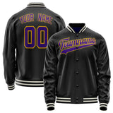 Custom Black Purple Solid Color Varsity Letterman Jacket