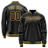 Custom Black Gold Solid Color Varsity Letterman Jacket JA02240617XF025