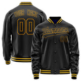 Custom Black Old-Gold Solid Color Varsity Letterman Jacket