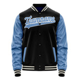 Custom Black Light-Blue Solid Color Varsity Letterman Jacket JA02240617XF030