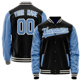 Custom Black Light-Blue Solid Color Varsity Letterman Jacket JA02240617XF030