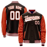 Custom Brown Texas-Orange Solid Color Varsity Letterman Jacket