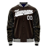 Custom Brown White Solid Color Varsity Letterman Jacket JA02240617XF062