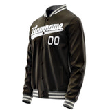 Custom Brown White Solid Color Varsity Letterman Jacket JA02240617XF062