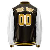 Custom Brown White Solid Color Varsity Letterman Jacket JA02240617XF063