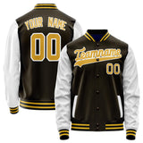 Custom Brown White Solid Color Varsity Letterman Jacket