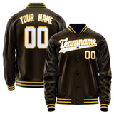 Custom Brown White Solid Color Varsity Letterman Jacket