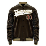 Custom Brown White Solid Color Varsity Letterman Jacket JA02240617XF065