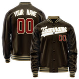 Custom Brown White Solid Color Varsity Letterman Jacket JA02240617XF065