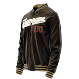 Custom Brown White Solid Color Varsity Letterman Jacket JA02240617XF065