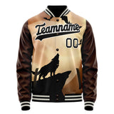 Custom Brown Black Wolf Fullmoon Party 3D Varsity Letterman Jacket JA02240617XF066