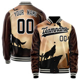 Custom Brown Black Wolf Fullmoon Party 3D Varsity Letterman Jacket