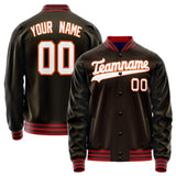 Custom Brown White Solid Color Varsity Letterman Jacket