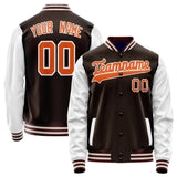 Custom Brown White Solid Color Varsity Letterman Jacket