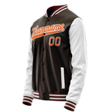 Custom Brown White Solid Color Varsity Letterman Jacket JA02240617XF069