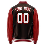 Custom Brown Crimson Solid Color Varsity Letterman Jacket JA02240617XF070