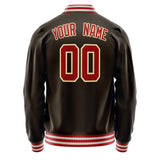 Custom Brown Red Solid Color Varsity Letterman Jacket JA02240617XF071